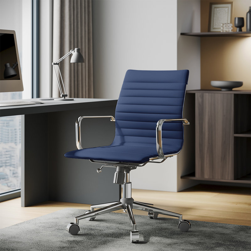 Fauteuil de conférence ergonomique à dossier moyen Rogalski, Argent, Bleu marine