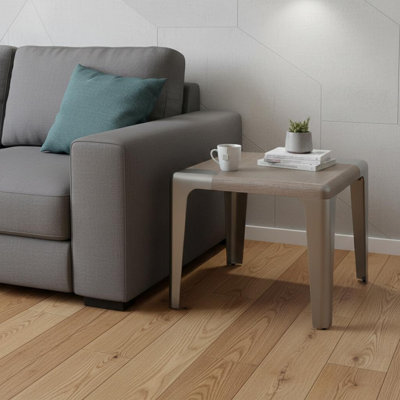 Table de bout carrée 20 po en bois de frêne gris et argent et acier inoxydable
