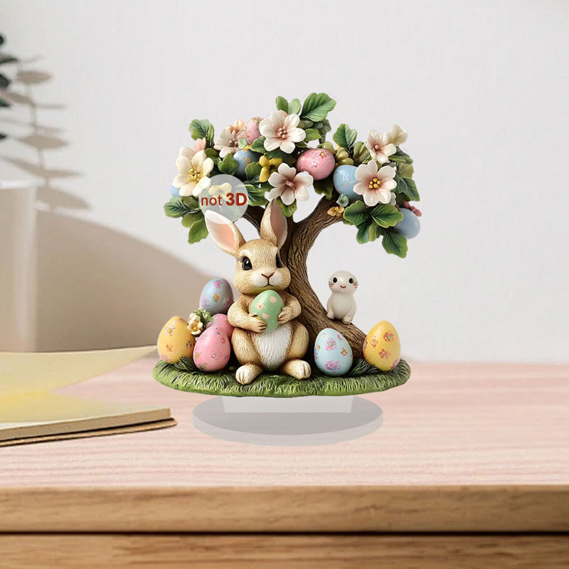 Oeufs de Pâques mignons, lapin, décoration de bureau à plat en 2 dimensions, 0.2" H x 6.69" W x 7.87" D, colours