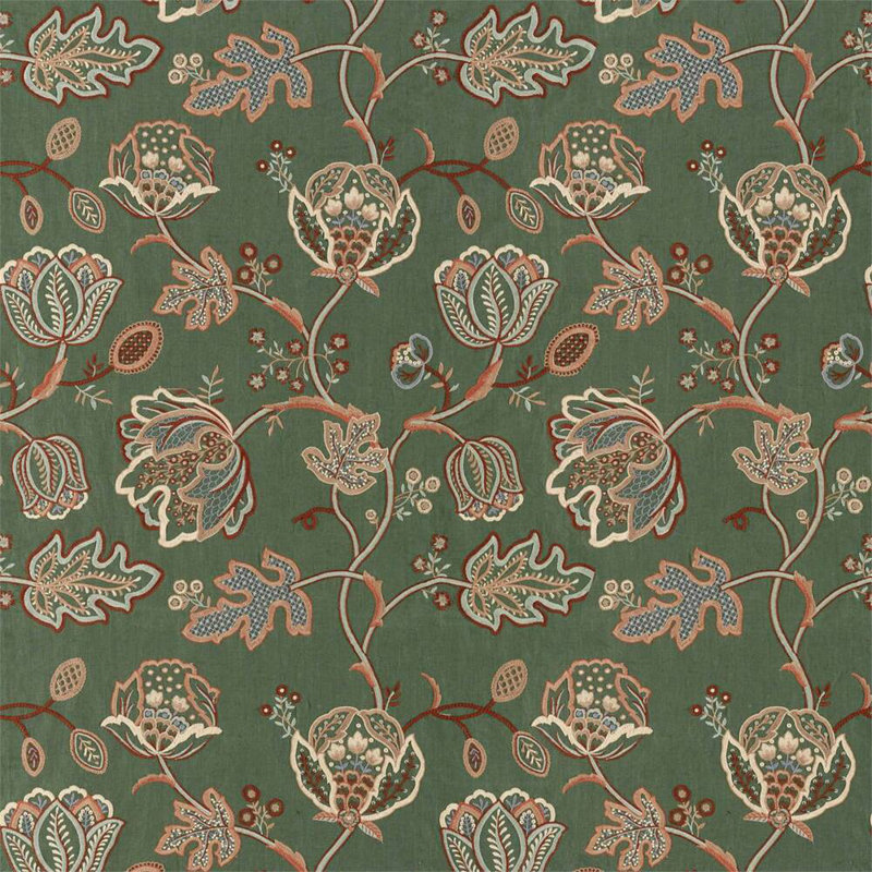 Theodosia Embroidery Fabric, Bottle Green