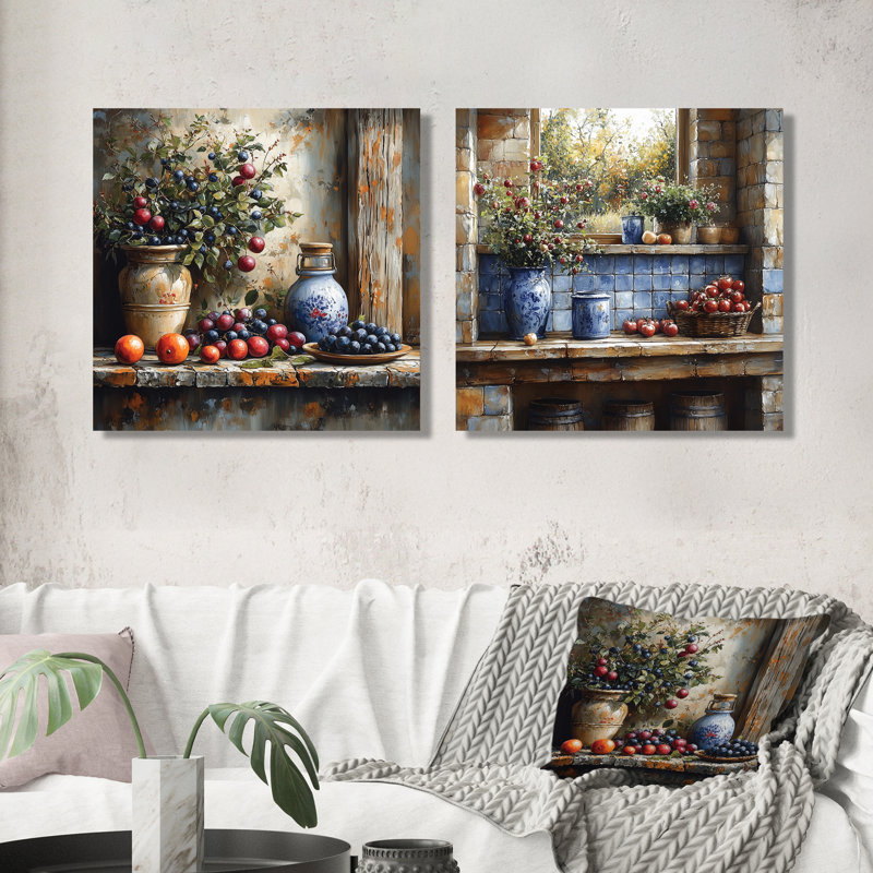 Farm Kitchen Earthy Delights I - Art mural de cuisine - Toile d'art murale traditionnelle 2 pièces, Toile tendue