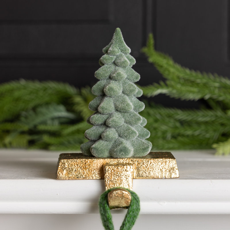 Porte-chaussette de Noël en résine floquée verte pour décoration de Noël