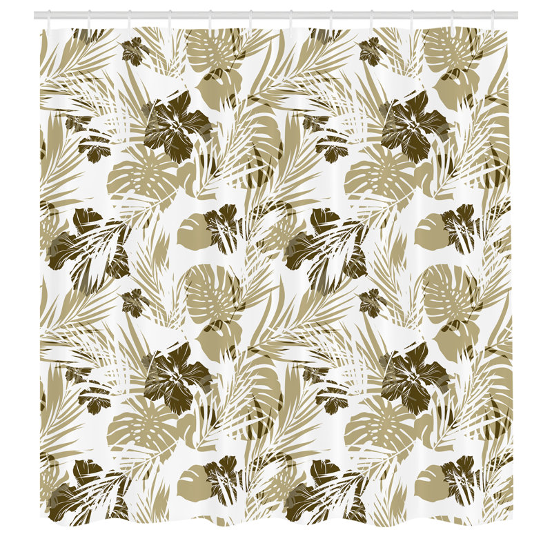 Floral Shower Curtain with Hooks Included, 75" H x 69" W, White Khaki
