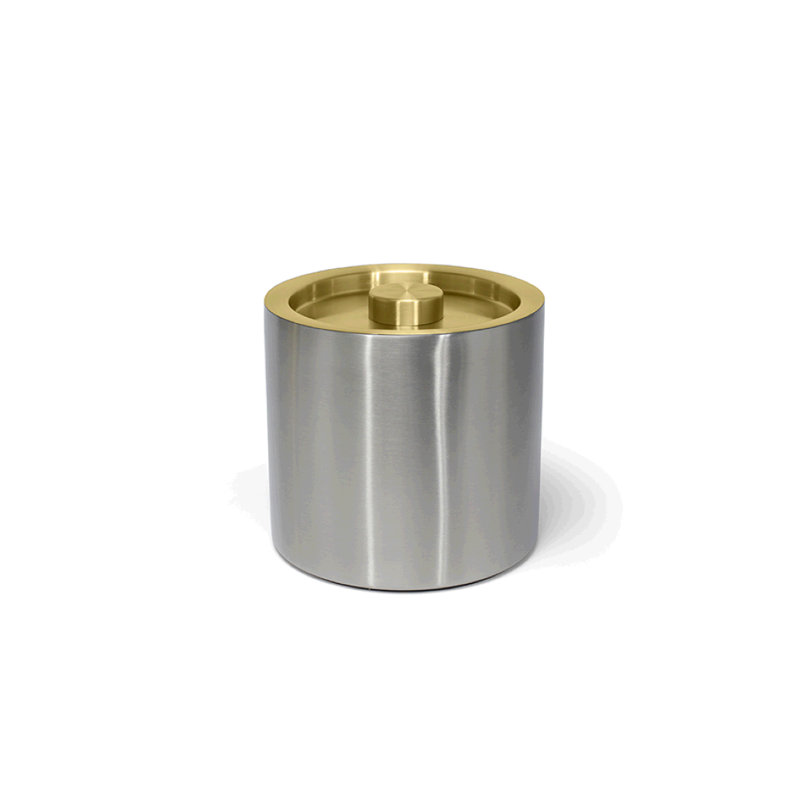 Seau à glace rond en acier inoxydable brossé, Argent brossé / Laiton mat
