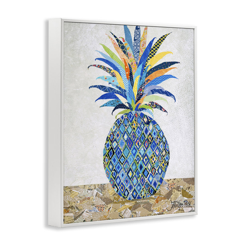 Art de mosaïque à motif d'ananas par Jennifer Peck, Estampe numérique encadrée blanc bord de mer, H 14 po x l 11 po