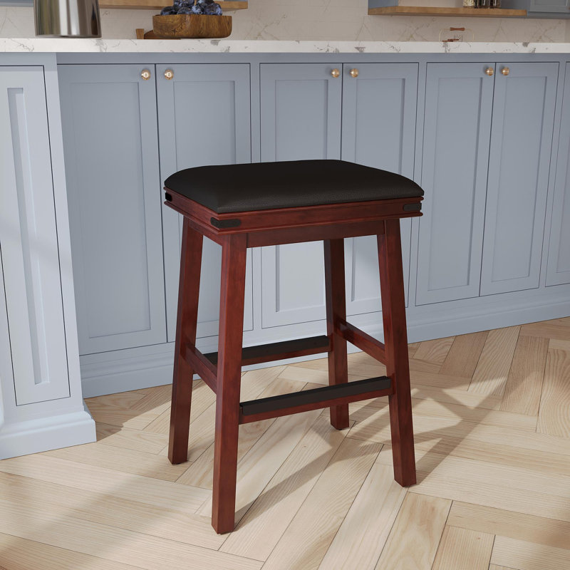 Tabouret 30 ", finition espresso, siège en cuir noir