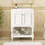 Meuble-lavabo de luxe moderne de 24 po avec lavabo en céramique, meuble de salle de bain avec tablette ouverte et rangement fermé-512624847
