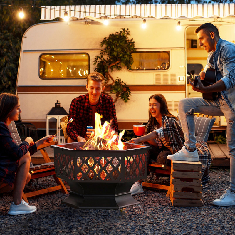 Hexagon Iron Wood Burning Smokeless Fire Pit, 60.5 cm L x 60.5 cm W x 62 cm H