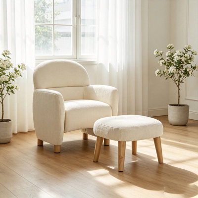 Modern Lazy Chair With Footrest Ottoman For Reading Nook Relaxation & Small Space Unwinding,white