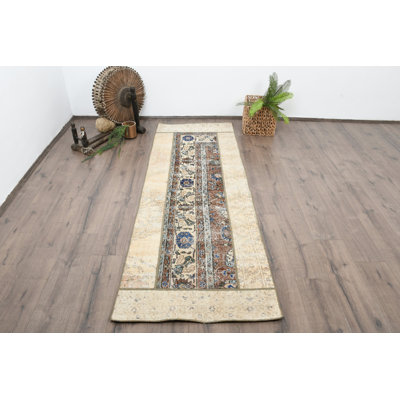 Tapis de couloir classique en laine 32,3 x 88,6 pouces à motif floral beige
