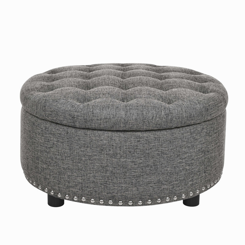 Tufted Storage Ottoman, Dark Gray