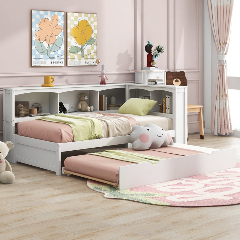 Lit de jour simple avec abris, gigogne et rangement, White