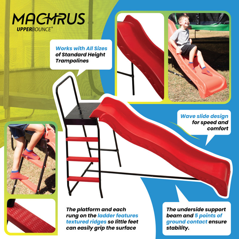 Machrus Upper Bounce Trampoline Step N Slide Fun Indoor and Outdoor Ladder and Wave Slide Set, Red