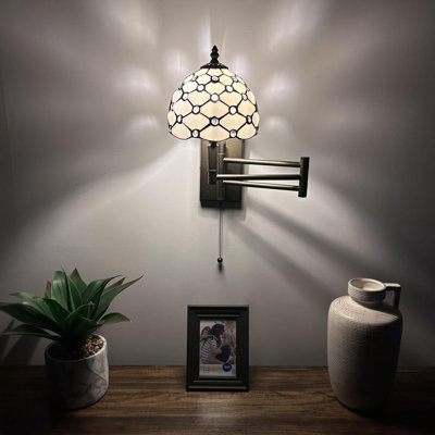 Tiffany Sconce Lamp Swing Arm Stained Glass Golitz Pull Chain Switch 13”W*8”D*15”H