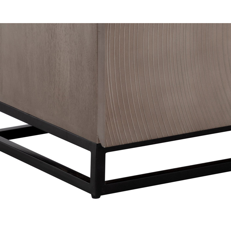 Gray Mango Wood and Black Iron 2-Drawer Nightstand