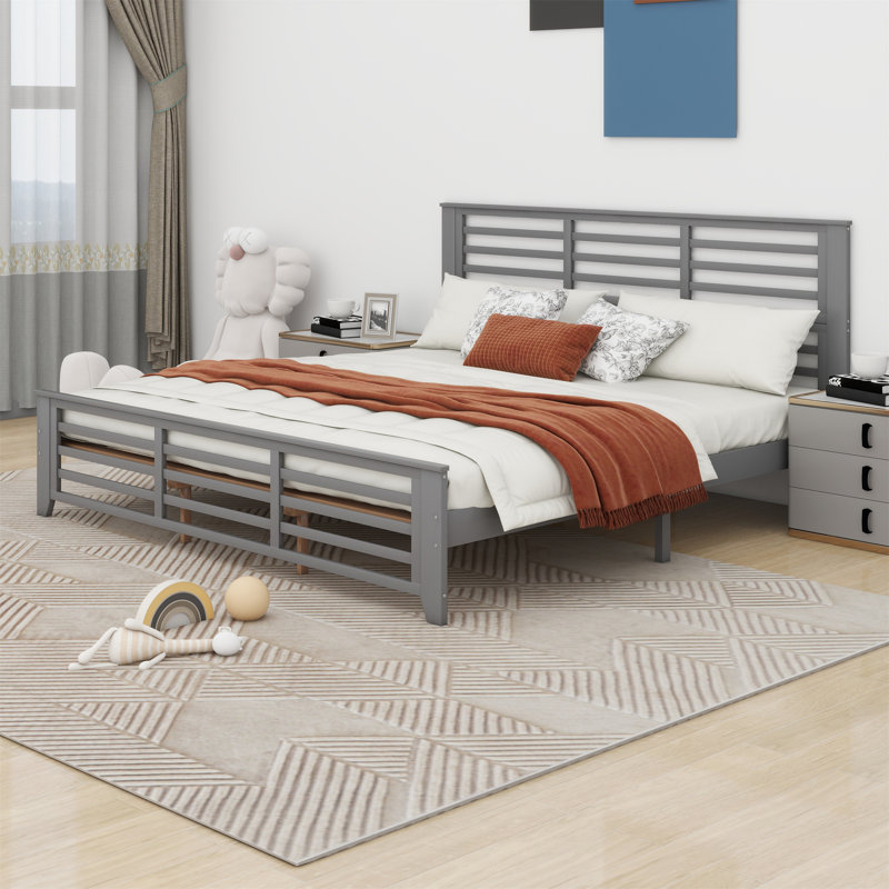 Sabik Unfinished Solid Wood Platform Bed, King, Gray