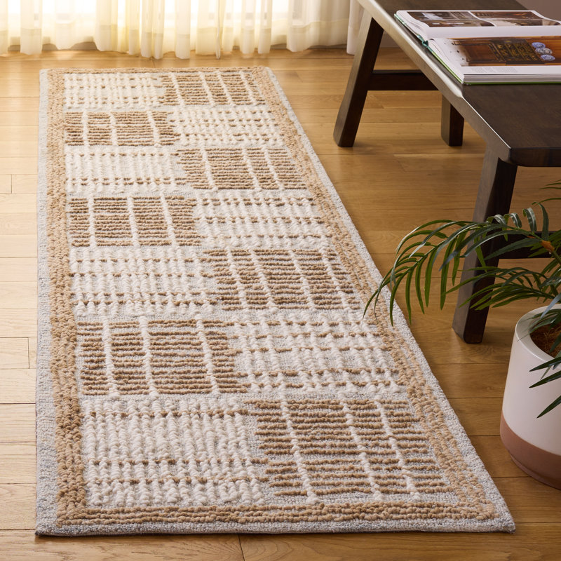 Briggett Abstract Hand Tufted Wool Cotton Geometric Rug in Sage/Taupe, Runner 2'3" x 8'