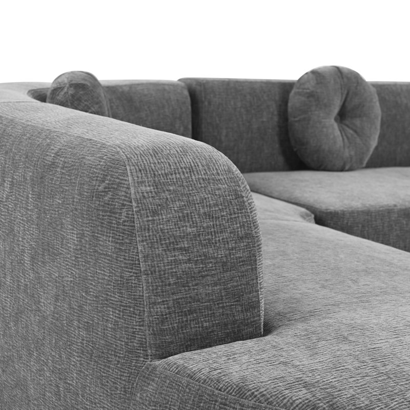 Canapé modulaire gris avec mousse haute, revêtement en chenille et amplement de places assises en l 122 po x l 87,61 po 27,5 po