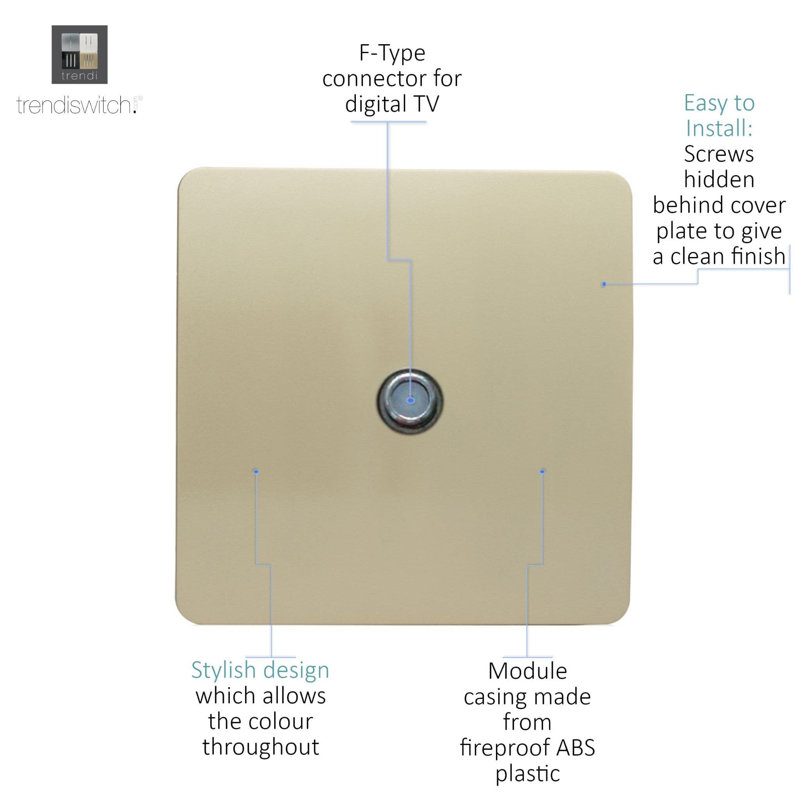 Trendi Switch 1 Gang Male F-Type Satellite Television Socket, Champagne Gold