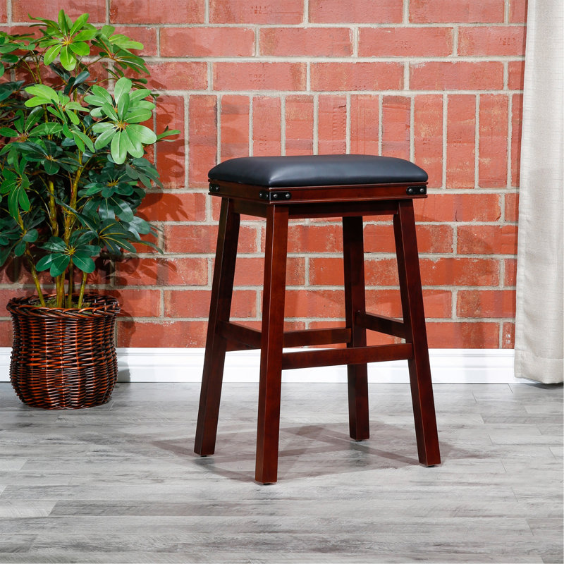 30" Bar Stool, Espresso Finish, Black Leather Seat