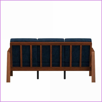 Canapé compact Mid-Century moderne, revêtement en velours bleu marine - Structure en bois robuste pour les petits espaces | Bleu marine | Velours | Bois
