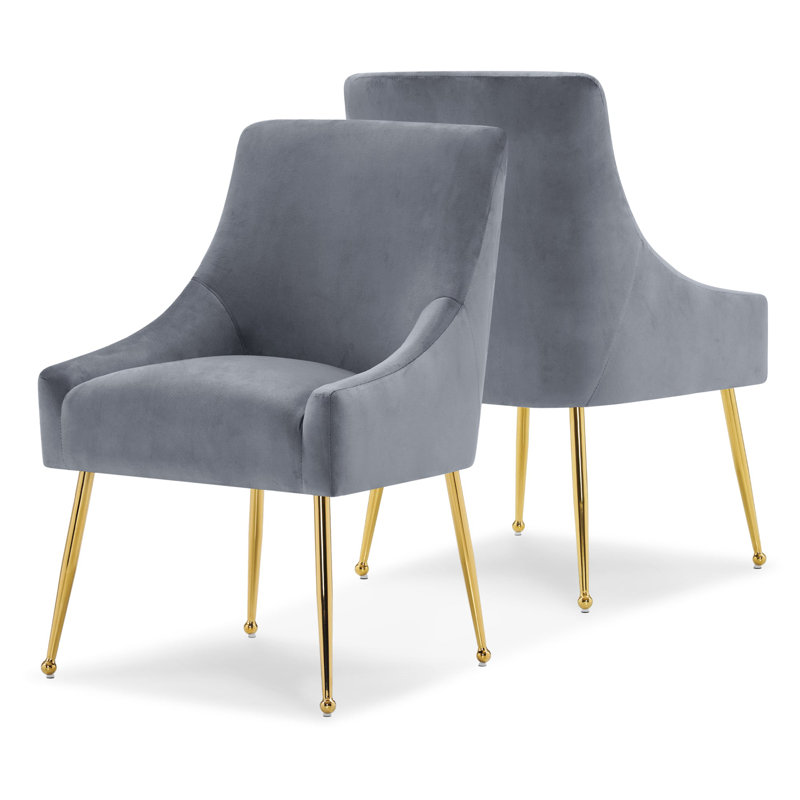 Modern Dining Chair, Velvet Upholstered Dining Chair with Gold Legs, Gray