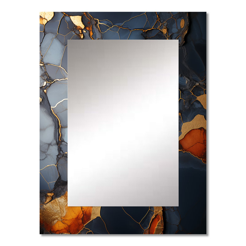 Gris et or abstrait marbre granit IV - grand miroir mural abstrait, miroir doré unique, reproduction d'art en métal