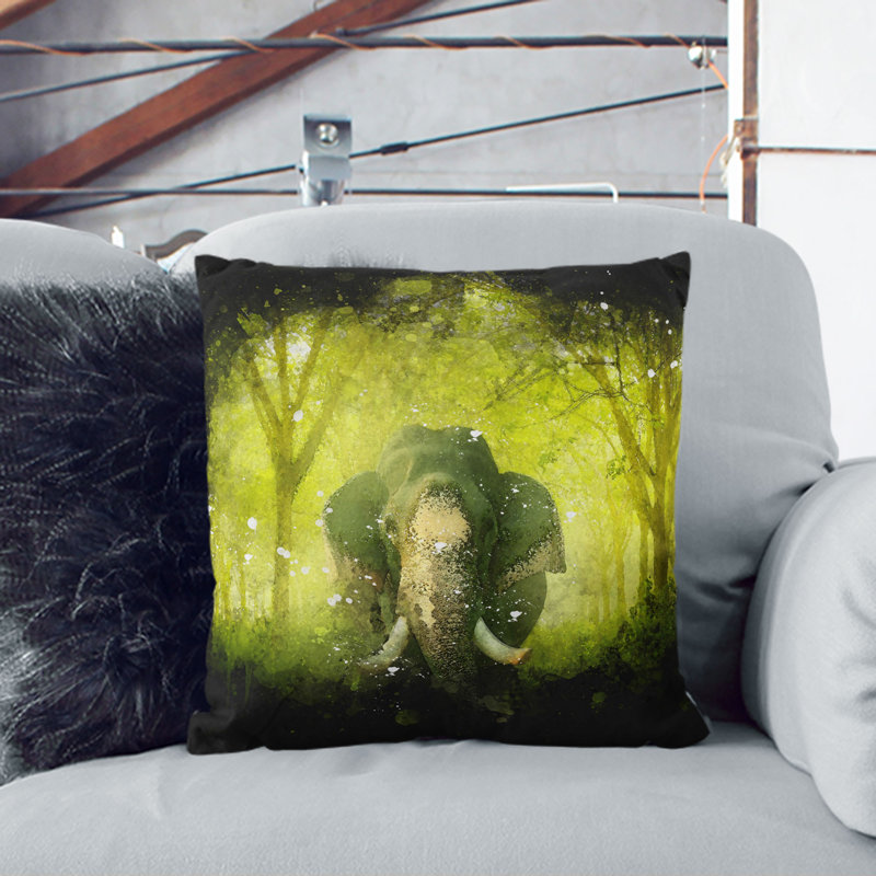 Marvellous Elephant in a Forest Paint Splash Cushion with Filling, 55cm H x 55cm W x 20cm D