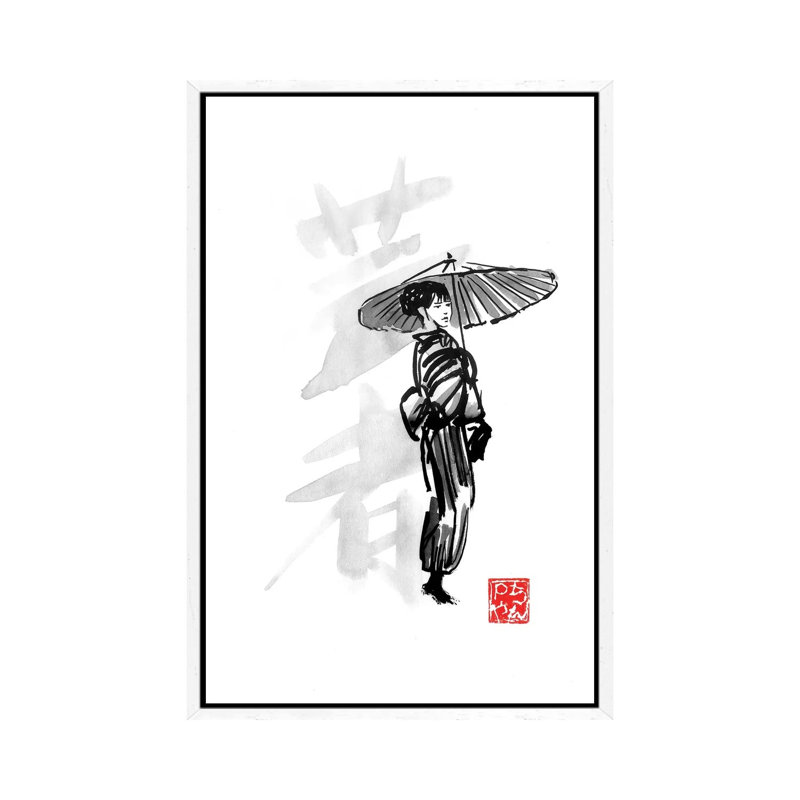Geisha by Péchane - Painting on Canvas, 101.6 cm H x 66.04 cm W, White Framed
