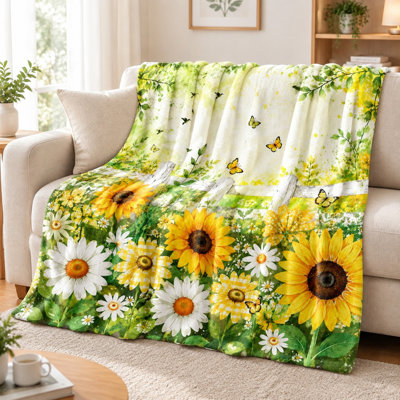 Sunflower Meadow Blanket, Vibrant Floral Design Throw for Sofa, Couch, Bedroom, Living Room Home Decor