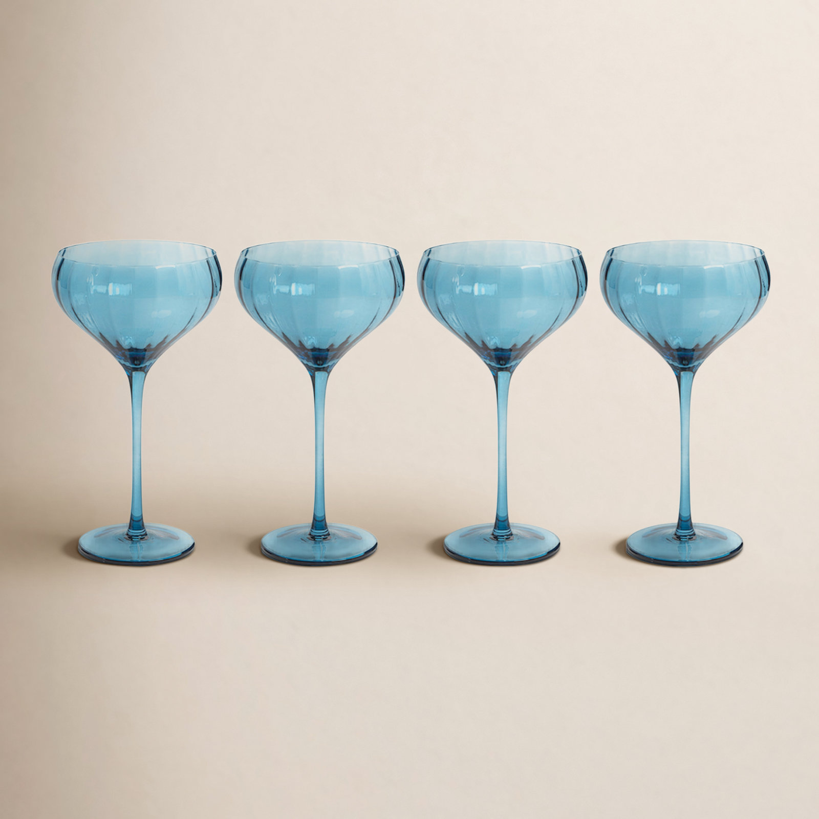 Boulder Ribbed Coupe Glass, Blue Azure