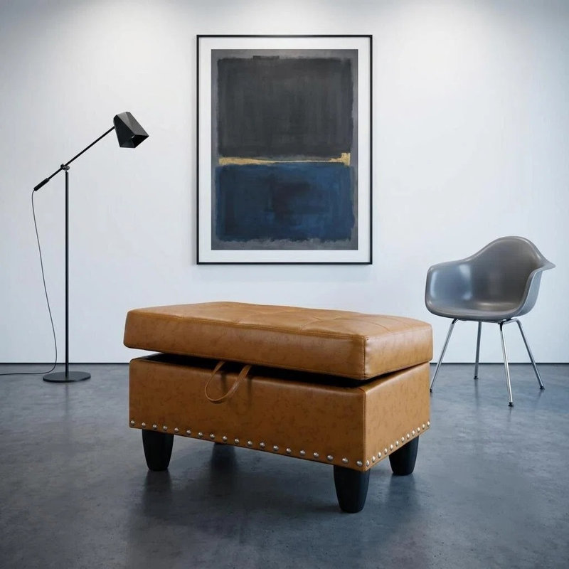 Repose-pieds de rangement en cuir synthétique 28,5 pouces jaune moutarde et semi-polyuréthane