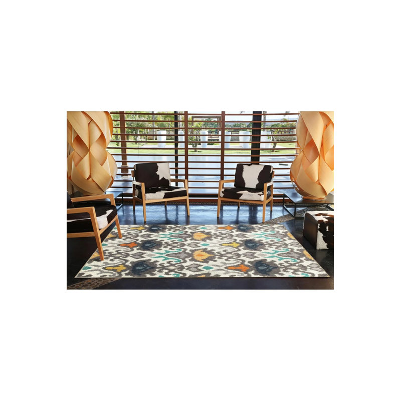 Gray Blue Themed Multicolored Motif Patterned Vintage Decorative Carpet, Round 5'