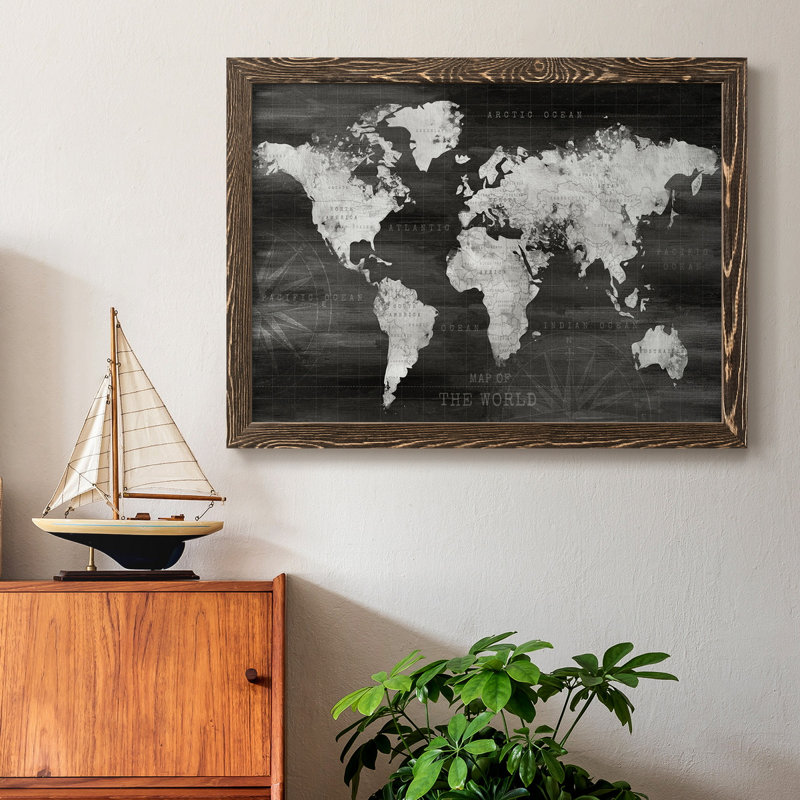 Carte du monde industriel - reproduction de cadre photo sur toile, H 17 po x l 20 po x P 1 po, Noyer