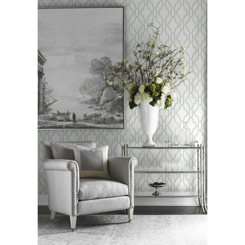 Luxe Haven Coastal Lattice 18' L x 27" W Smooth Peel and Stick Wallpaper Roll, Seaglass