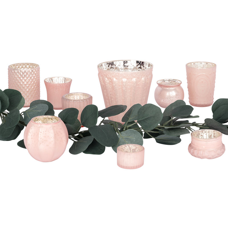 5'' H Glass Tabletop Votive Holder, Blush Pink