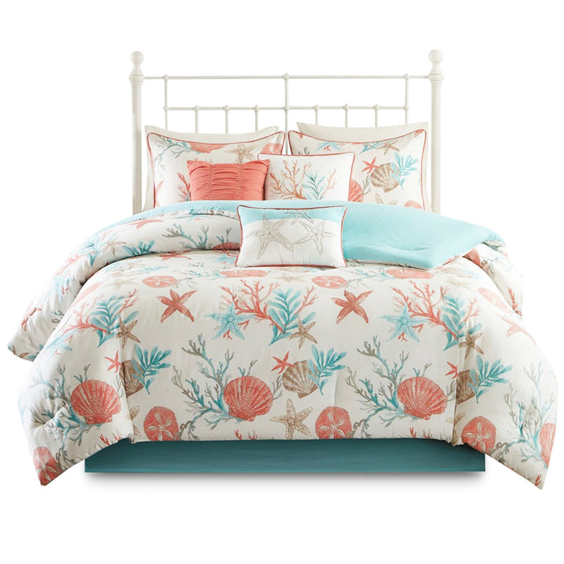 Édredon 7 pièces en coton corail - très grand, très grand, King Comforter + 6 Additional Pieces, Corail