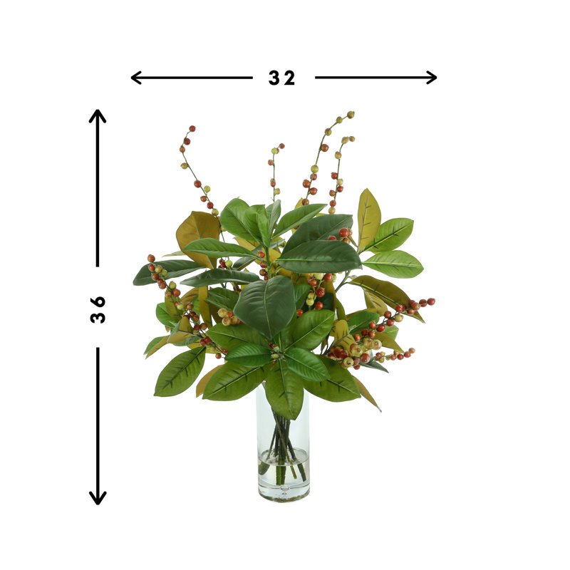 Seasonal Magnolia Leaf And Berry Holiday Arrangement