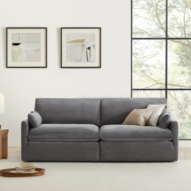 Salha 89.7" Modular Cloud Sofa with Reversible Cushions, Gray Velvet