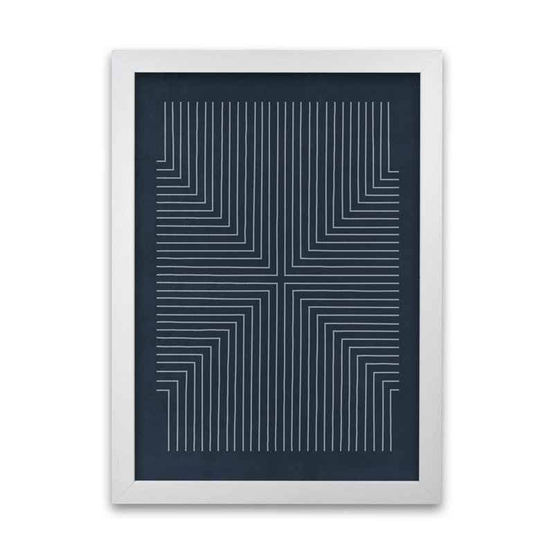 Mid Century Geometric Blue Original - Print, White Frame, 84cm H x 59cm W x 3cm D