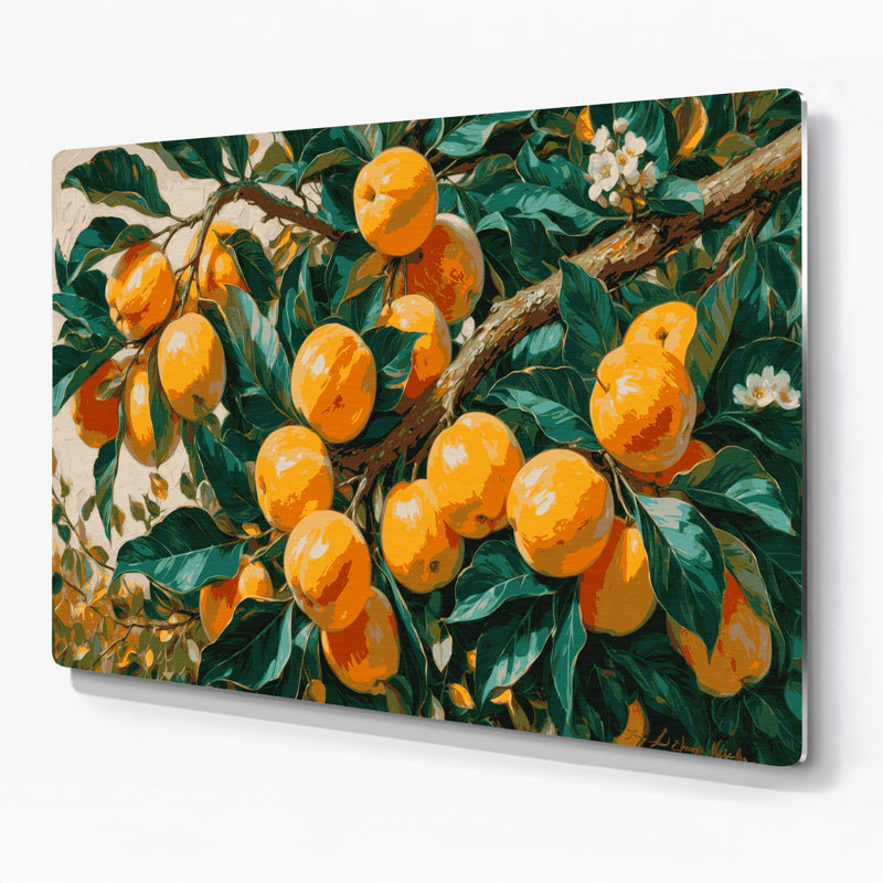 «Fruit Loquat», art mural en métal vert, H 11 po x l 14 po