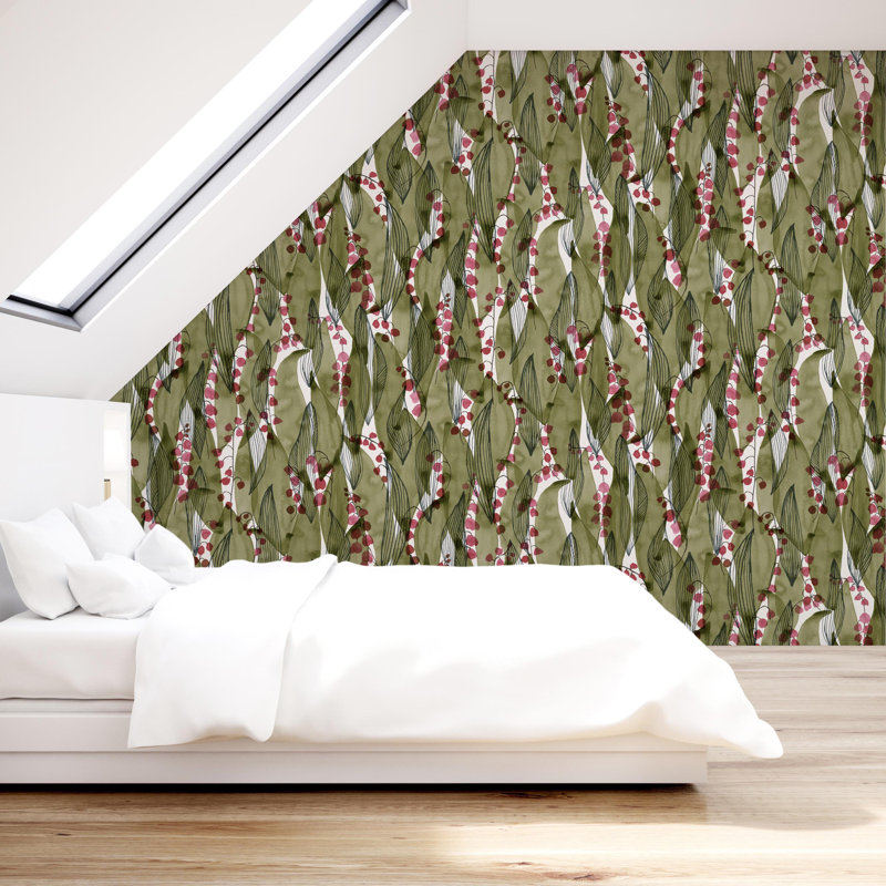 Rouleau de papier peint lisse Girace, Olive / rose