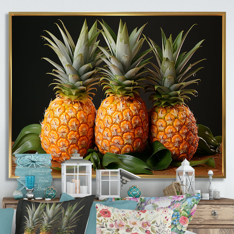 Doux ananas juteux délice, H 24 po x l 32 po x P 1 po, Cadre flottant doré