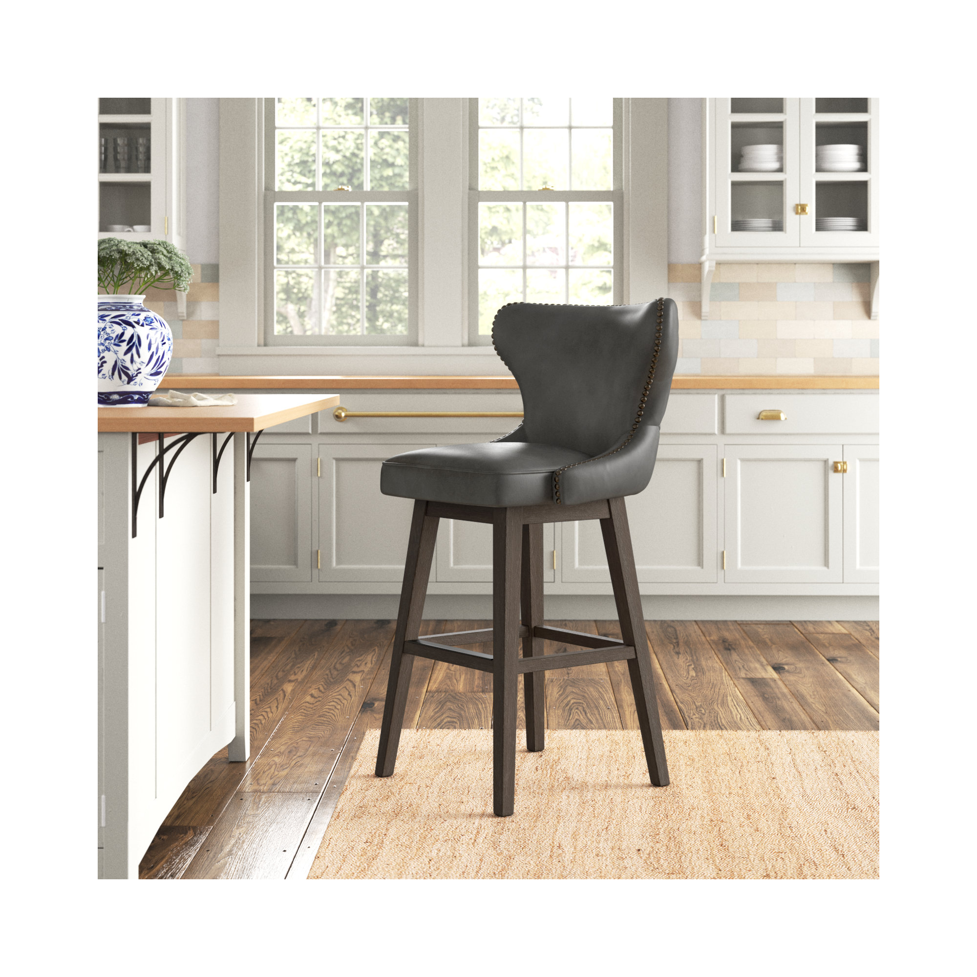 Caraline Leather Swivel Stool, Wax Elephant Faux Leather, Bar Stool ( 30" Seat Height)