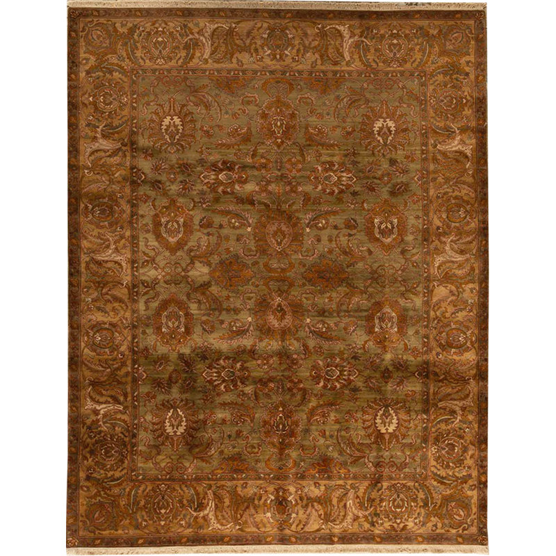 Tapis vert et beige noué à la main de haute qualité