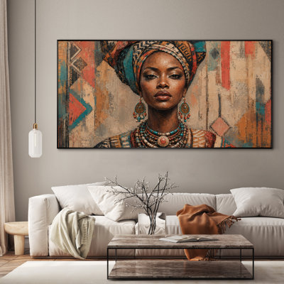 Très grand, reproduction d'art sur toile - Portrait de femme afro-américaine bohémienne - "Assemblage requis (cadre non fini)"