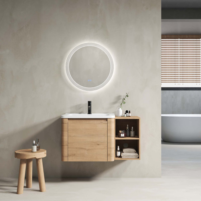 Meuble-lavabo mural avec lavabo en céramique et tablettes de rangement et 1 porte à fermeture en douceur, 36"