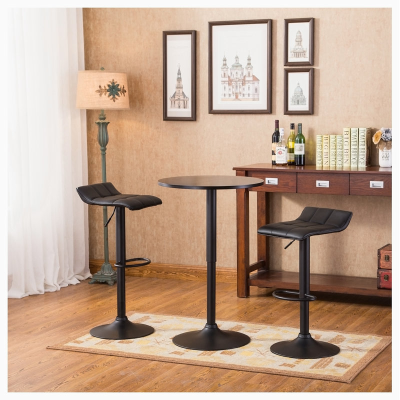 Adjustable Height Bar Table And 2 Chrome Adjustable Swivel Stools Set, Black, Black, Black