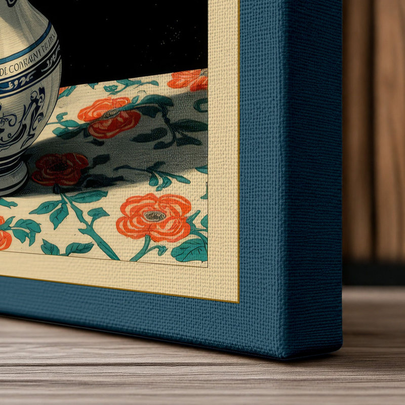 Chrysanthemum Arrangement Botanical - Wrapped Canvas, 18x12 - 45.7 x 30.5 cm, Teal Border