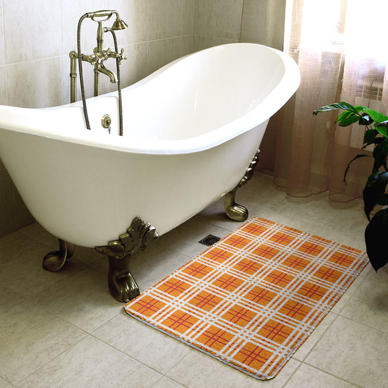 Memory Foam Non-Slip Bath Rug, 21" W x 34" L, Orange/White
